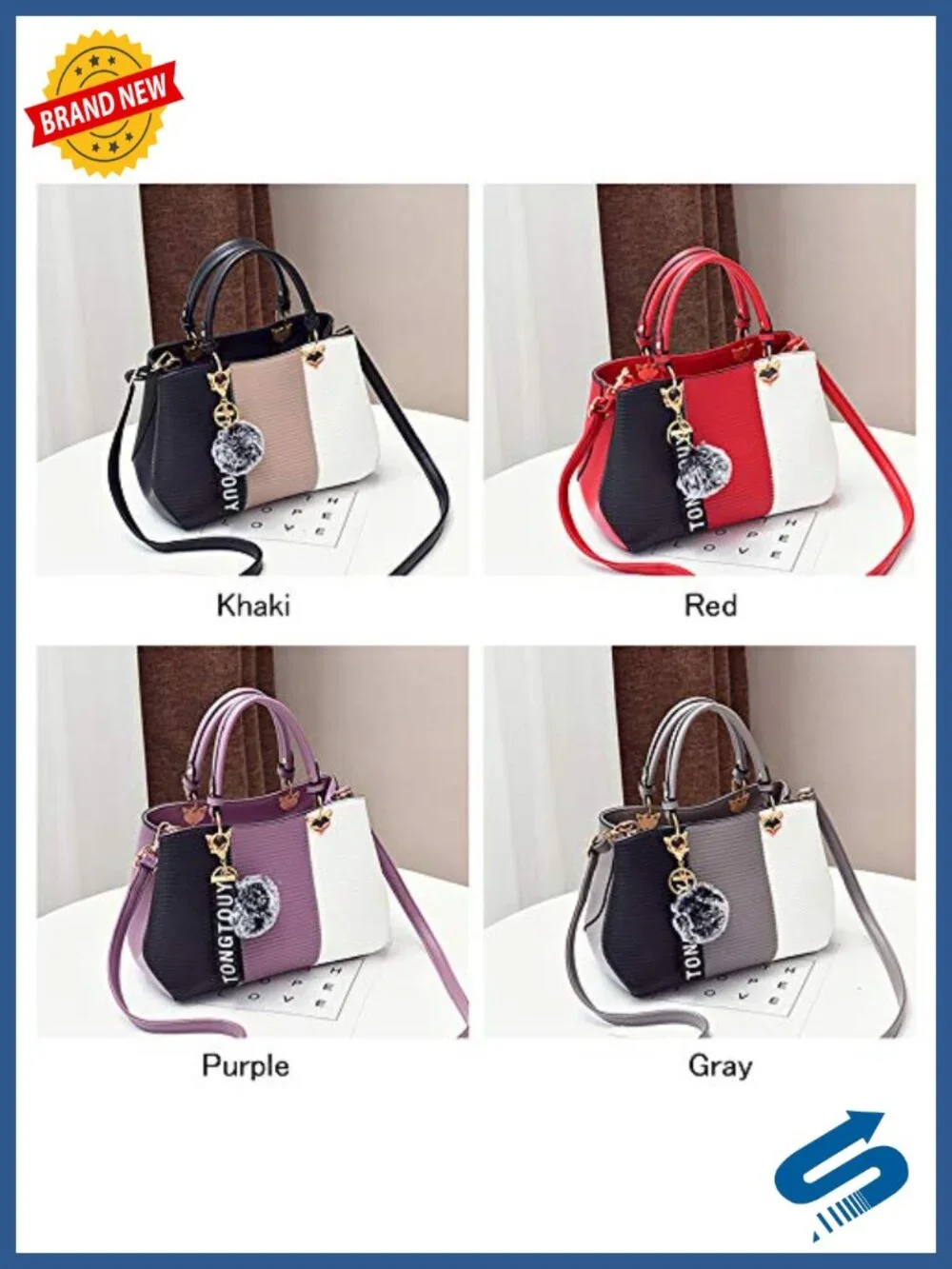 PU Leather Satchel Shoulder Tote Bag with Multi Pockets